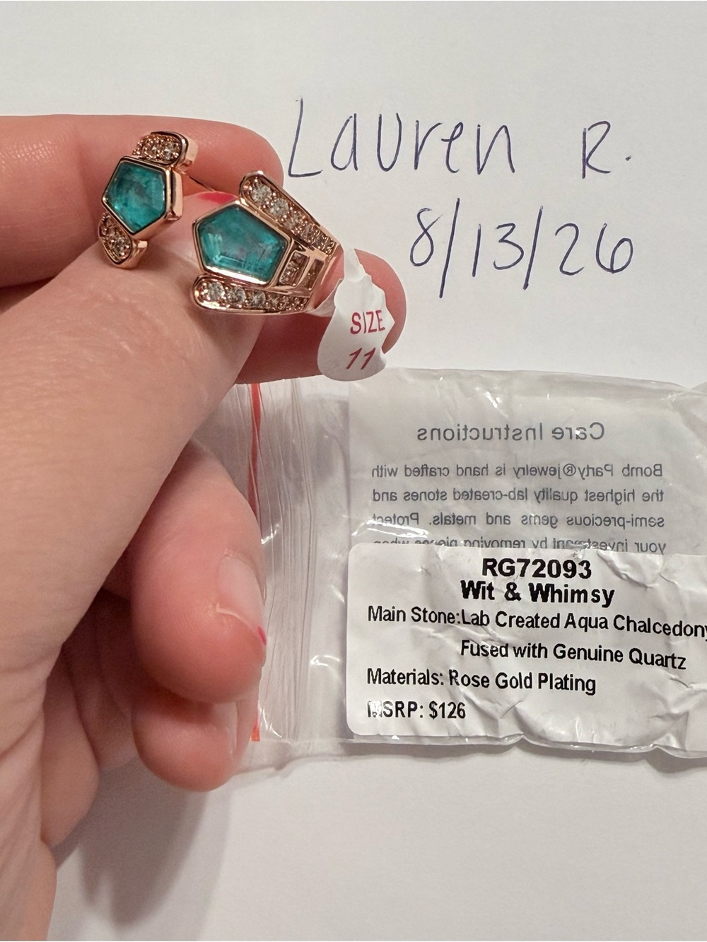Wit & Whimsy Rose Gold Aqua Chalcedony Statement Ring - Aqua size 11